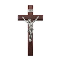 12" Dark Cherry Crucifix with Antique Fine Pewter Corpus