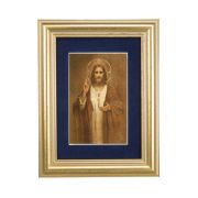 5 1/4" x 6 3/4" Gold Leaf Frame-Navy Blue Matte with a 2 1/2" x 3 3/4" Simeone: Sacred Heart of Jesus Print