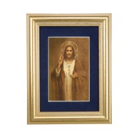 5 1/4" x 6 3/4" Gold Leaf Frame-Navy Blue Matte with a 2 1/2" x 3 3/4" Simeone: Sacred Heart of Jesus Print