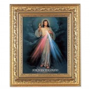 12 1/2" x 14 1/2" Ornate Gold Leaf Antique Frame with 8" x 10" Spanish Divine Mercy Print