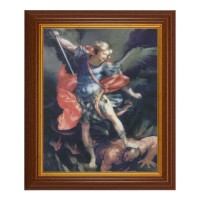 10 1/2" x 12 1/2" Walnut Finish Beveled Frame with 8" x 10" Reni: St. Michael Textured Art