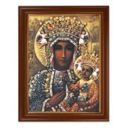 15 1/2" x 19 1/2" Walnut Finish Frame with Gold Accent and a 12" x 16" Our Lady of Czestochowa Textured Art