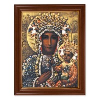 15 1/2" x 19 1/2" Walnut Finish Frame with Gold Accent and a 12" x 16" Our Lady of Czestochowa Textured Art