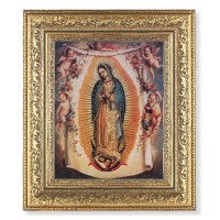 12 1/2" x 14 1/2" Ornate Gold Leaf Antique Frame with 8" x 10" Our Lady of Guadalupe Print