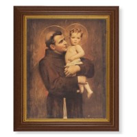 10 1/2" x 12 1/2" Walnut Finish Beveled Frame with 8" x 10" Saint Anthony with Jesus Textured Art