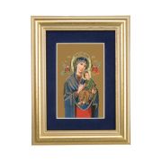 5 1/4" x 6 3/4" Gold Leaf Frame-Navy Blue Matte with a 2 1/2" x 3 3/4" Our Lady of Perpetual Help Print