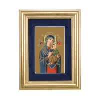 5 1/4" x 6 3/4" Gold Leaf Frame-Navy Blue Matte with a 2 1/2" x 3 3/4" Our Lady of Perpetual Help Print