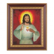 11 1/2" x 13 1/2" Cherry Frame with Gold Trim with an 8" x 10" The Sacred Heart Print