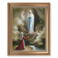 13 1/2" x 16 9/16" Gold Leaf Antique Finished Frame with 11" x 14" Our Lady of Lourdes Textured Art