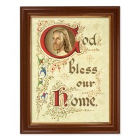 15 1/2" x 19 1/2" Walnut Finish Frame with Gold Accent and a 12" x 16" House Blessing Textured Art