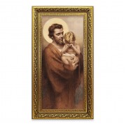 11 5/8" x 19" Ornate Gold Leaf Wood Frame with a Chambers: St. Joseph Holding Crying Baby Jesus Textured Art