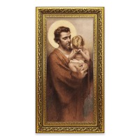 11 5/8" x 19" Ornate Gold Leaf Wood Frame with a Chambers: St. Joseph Holding Crying Baby Jesus Textured Art