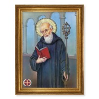 23.5" x 31" Antique Gold Leaf Beveled Frame, Roping Detail with 19" x 27" St. Benedict Textured Art
