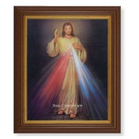 10 1/2" x 12 1/2" Walnut Finish Beveled Frame with 8" x 10" Divine Mercy Textured Art