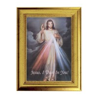 6 3/4" X 8 3/4" Gold Leaf Finish Frame with 5" X 7" Divine Mercy Textured Art