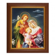 10 1/2" x 12 1/2" Walnut Finish Beveled Frame with 8" x 10" The Holy Family Textured Art