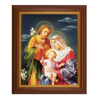10 1/2" x 12 1/2" Walnut Finish Beveled Frame with 8" x 10" The Holy Family Textured Art