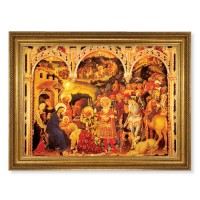 23.5" x 31" Antique Gold Leaf Beveled Frame, Roping Detail with 19" x 27" Adoration of Magi Textured Art
