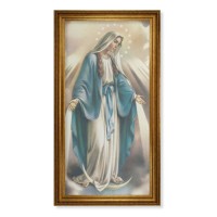 24" x 44" Antique Gold Leaf Beveled Frame with Carved Rope Trim -Our Lady of Grace Textured Art