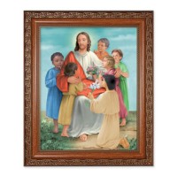 10" x 12" Ornate Wood Frame with an 8" x 10" Christ with Children Print