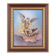 11 1/2" x 13 1/2" Cherry Frame with Gold Trim with an 8" x 10" Saint Michael Print