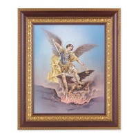 11 1/2" x 13 1/2" Cherry Frame with Gold Trim with an 8" x 10" Saint Michael Print