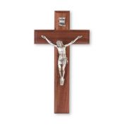 10" Walnut Wood Crucifix with Antiqued Fine Pewter Corpus
