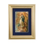 5 1/4" x 6 3/4" Gold Leaf Frame-Navy Blue Matte with a 2 1/2" x 3 3/4" Immaculate Conception Print