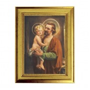 6 3/4" X 8 3/4" Gold Leaf Finish Frame with 5" X 7" Saint Joseph with Jesus Textured Art