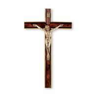 10" Two Tone Rounded Burl Wood Cross with Museum Gold Corpus