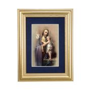 5 1/4" x 6 3/4" Gold Leaf Frame-Navy Blue Matte with a 2 1/2" x 3 3/4" Saint Joseph Print