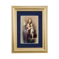 5 1/4" x 6 3/4" Gold Leaf Frame-Navy Blue Matte with a 2 1/2" x 3 3/4" Saint Joseph Print