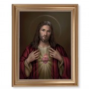 13 1/2" x 16 9/16" Gold Leaf Antique Finished Frame with 11" x 14" Simeone: Sacred Heart of Jesus Textured Art