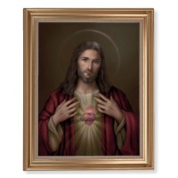 13 1/2" x 16 9/16" Gold Leaf Antique Finished Frame with 11" x 14" Simeone: Sacred Heart of Jesus Textured Art