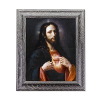 10 1/2" x 12 1/2" Grey Oak Finish Frame with an 8" x 10" Ponce: The Sacred Heart of Jesus Print