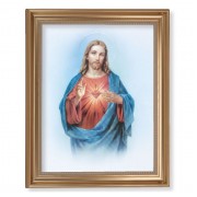 13 1/2" x 16 9/16" Gold Leaf Antique Finished Frame with 11" x 14" Sacred Heart of Jesus Textured Art