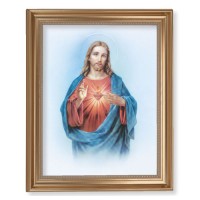 13 1/2" x 16 9/16" Gold Leaf Antique Finished Frame with 11" x 14" Sacred Heart of Jesus Textured Art