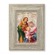 6 1/2" x 8 1/2" Grey Weathered Frame with Holy Family Blessing Artwork on Wood Plaque