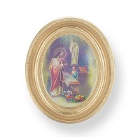 3 1/2" x 4 1/2" Gold Oval Frame with a First Communion Boy Print