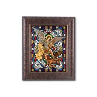 11 1/4" x 13 1/4" Art Deco Frame with an 8" x 10" Saint Michael Liturgical Glass Art