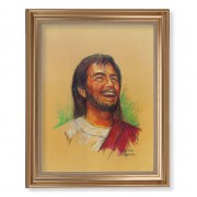 13 1/2" x 16 9/16" Gold Leaf Antique Finished Frame with 11" x 14" Segura: Joyful Christ Textured Art