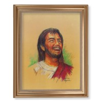 13 1/2" x 16 9/16" Gold Leaf Antique Finished Frame with 11" x 14" Segura: Joyful Christ Textured Art