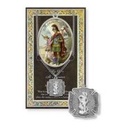 Saint Florian Genuine Pewter Medal on a 24" Chain with Biography and Picture Folder