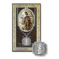 Saint Florian Genuine Pewter Medal on a 24" Chain with Biography and Picture Folder Saint Florian Genuine Pewter Medal on a 24" Chain with Biography and Picture Folder