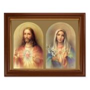 15 1/2" x 19 1/2" Walnut Finish Frame with Gold Accent and a 12" x 16" The Sacred Hearts Textured Art