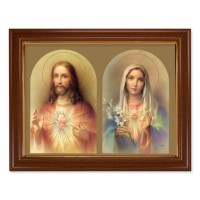 15 1/2" x 19 1/2" Walnut Finish Frame with Gold Accent and a 12" x 16" The Sacred Hearts Textured Art