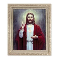 10" x 12" Ornate Silver Frame with a Chambers: Sacred Heart of Jesus Print