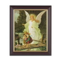 10" x 12" Walnut Frame with Gold Inside Lip and a 8" x 10" Guardian Angel Print