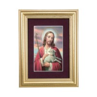 5 1/4" x 6 3/4" Gold Leaf Frame-Burgundy Matte with a 2 1/2" x 3 3/4" Good Shepherd Print 5 1/4" x 6 3/4" Gold Leaf Frame-Burgundy Matte with a 2 1/2" x 3 3/4" Good Shepherd Print