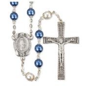 Blue Pearl Bead Rosary with White Our Father Beads